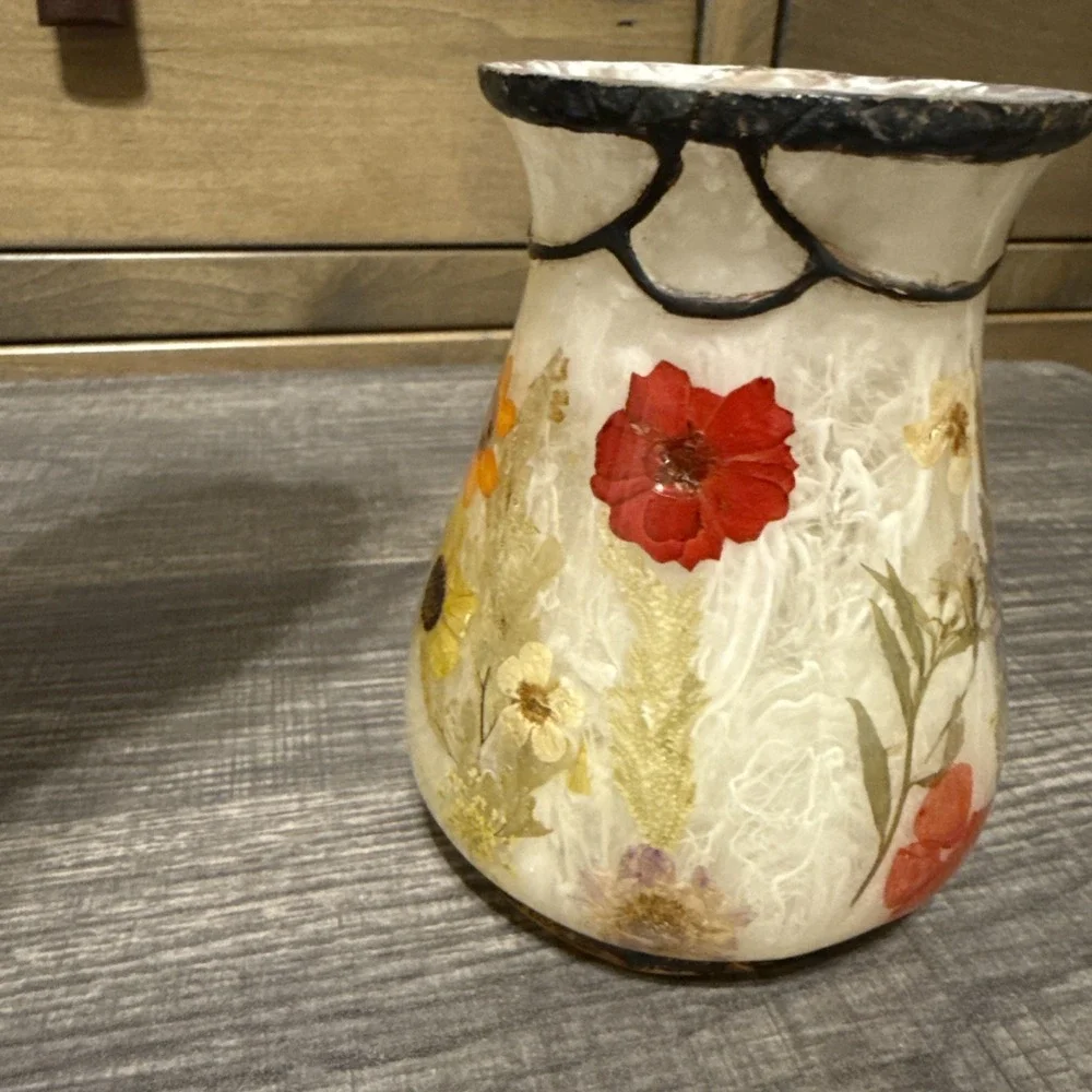 Vintage India Ink Fresh Fields Acrylic Lucite Tumbler Pressed Flowers 5
